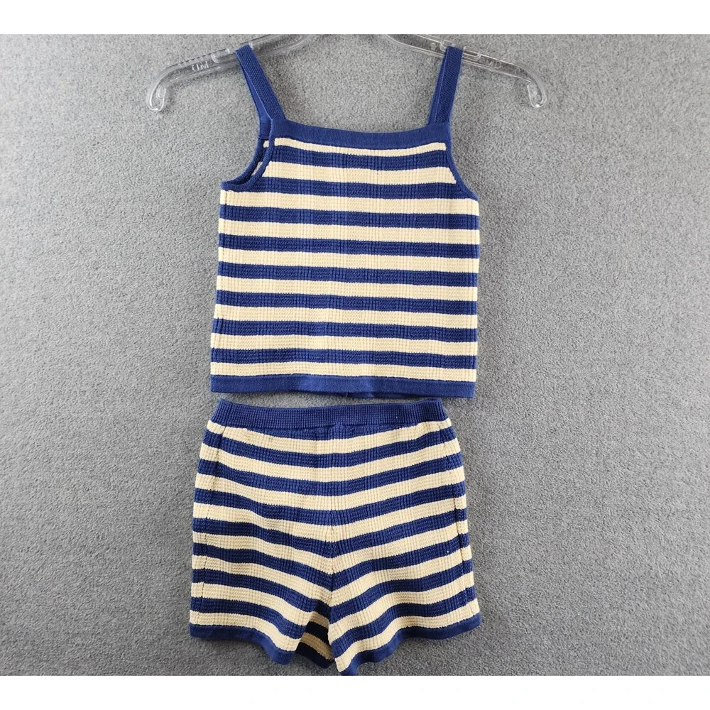 Polo Ralph Lauren Sleeveless Striped Sweater Top&Shorts Set Girls 6X Blue/Cream